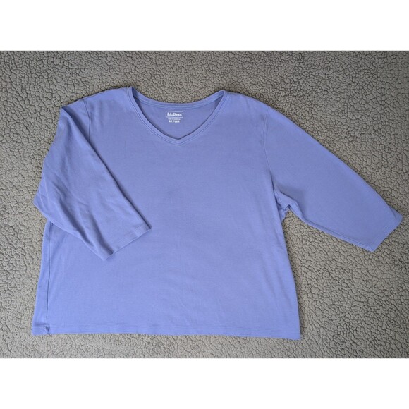 LL Bean Women Size 1X Purple 3/4 Sleeve Cotton Crew Neck T Shirt Basics Outdoor - Picture 1 of 9